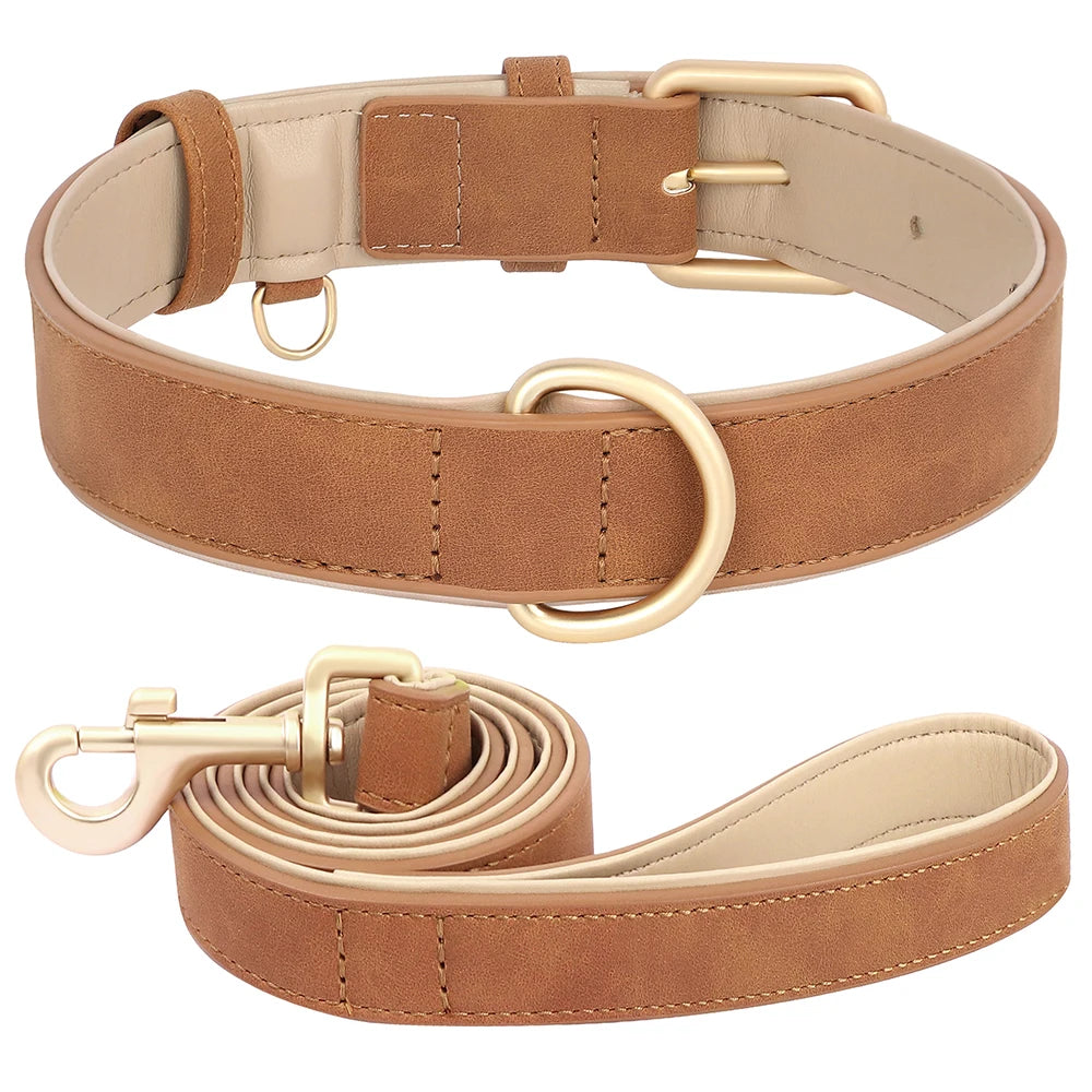 Hundehalsband mit Leine Set PU Leder verstellbar