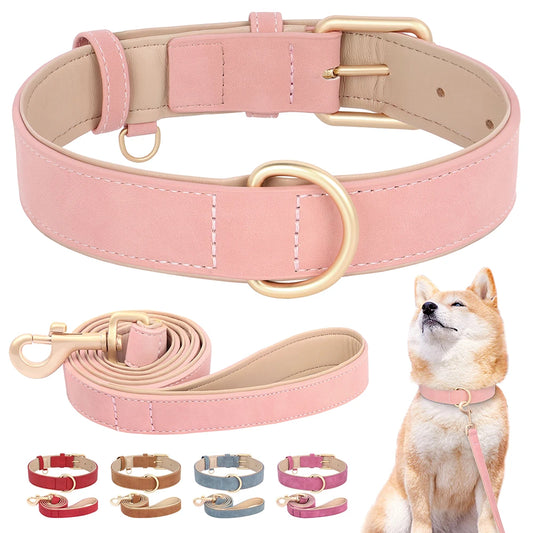 Hundehalsband mit Leine Set PU Leder verstellbar